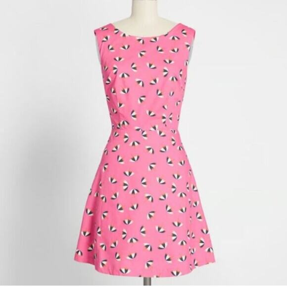 ModCloth Just A Little Something Pink Cotton Beach Umbrella Mini Dress size 10 - Picture 1 of 9
